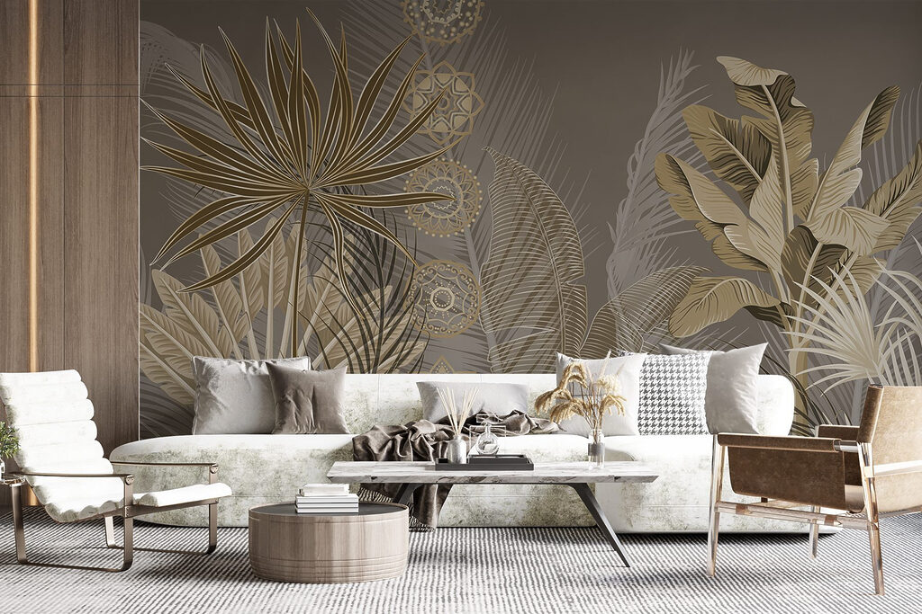 Tropical leaves in subtle hues