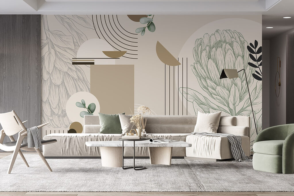 Wallpaper with a plant and leaves