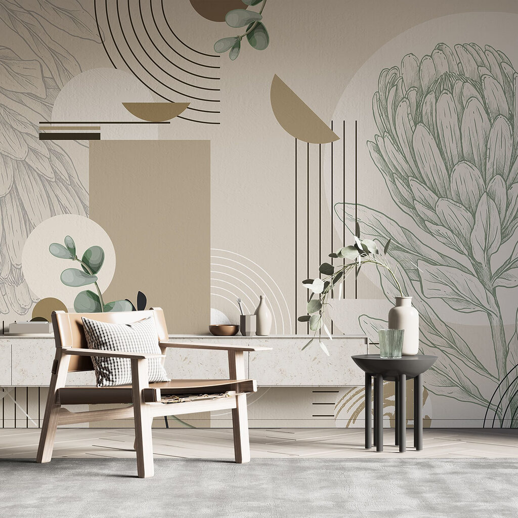 Wallpaper with a plant and leaves
