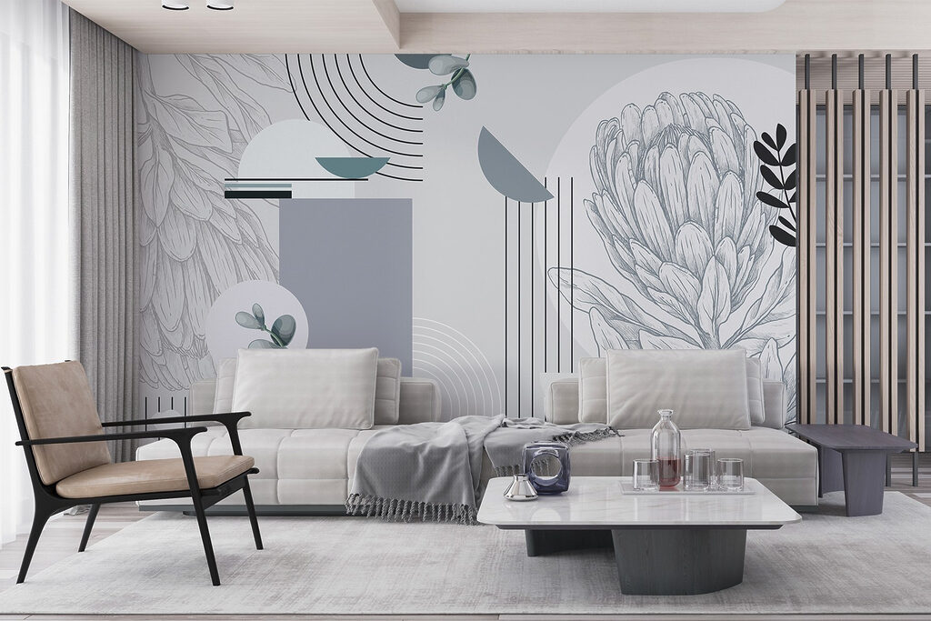 Wallpaper with a flower and leaves Wallpaper with a flower and leaves