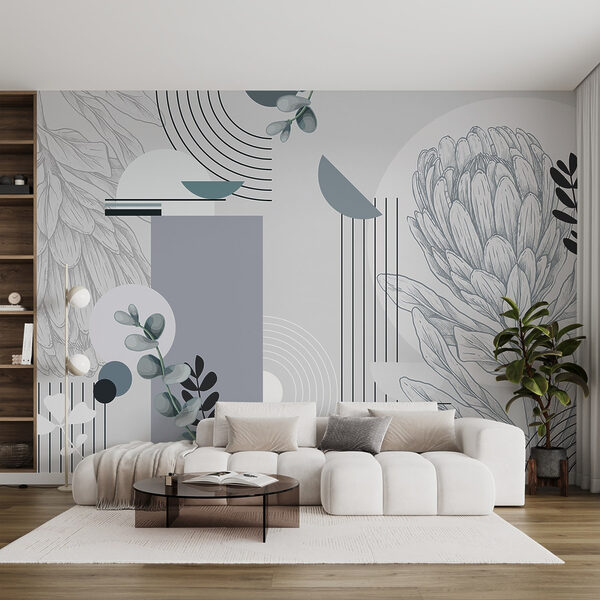 Behang met een bloem en bladeren Behang met een bloem en bladeren