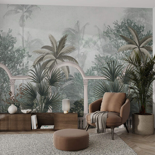 Behang met palmbomen en een balkon Behang met palmbomen en een balkon