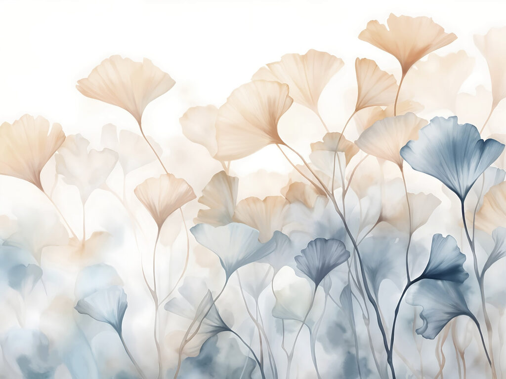 Schilderij van bloemen met bladeren Schilderij van bloemen met bladeren