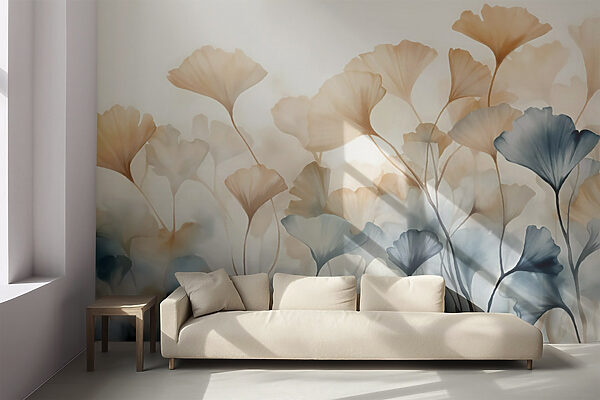 Schilderij van bloemen met bladeren Schilderij van bloemen met bladeren