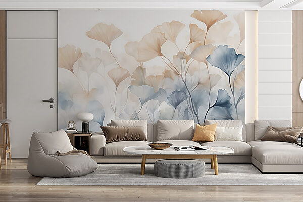 Schilderij van bloemen met bladeren Schilderij van bloemen met bladeren