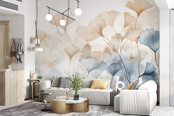 Schilderij van bloemen met bladeren Schilderij van bloemen met bladeren