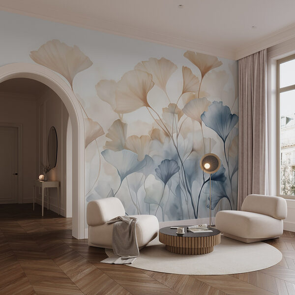 Schilderij van bloemen met bladeren Schilderij van bloemen met bladeren