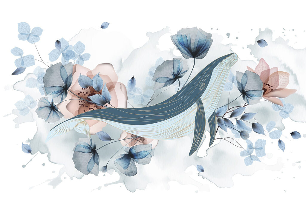 Walvis met bloemen en bladeren Walvis met bloemen en bladeren