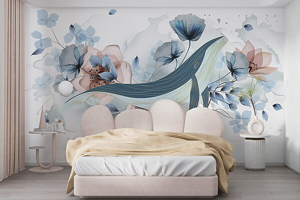 Walvis met bloemen en bladeren Walvis met bloemen en bladeren