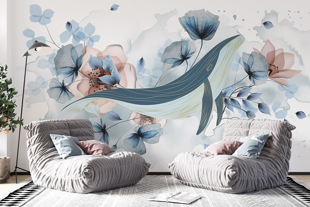 Whale with flowers and leaves