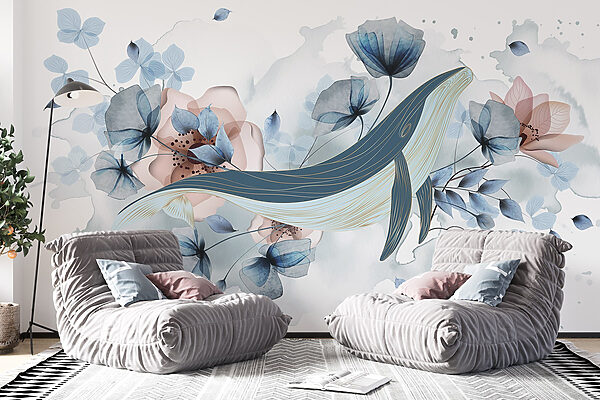 Walvis met bloemen en bladeren Walvis met bloemen en bladeren