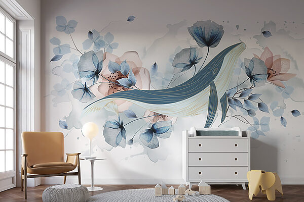 Walvis met bloemen en bladeren Walvis met bloemen en bladeren