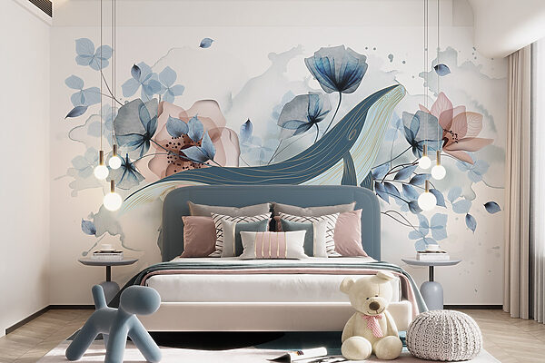 Walvis met bloemen en bladeren Walvis met bloemen en bladeren