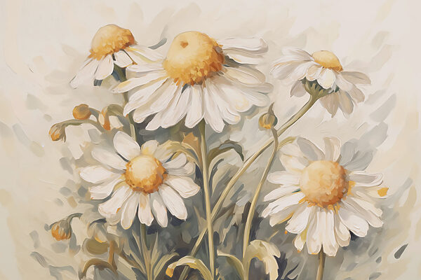 Schilderij van witte en gele bloemen Schilderij van witte en gele bloemen