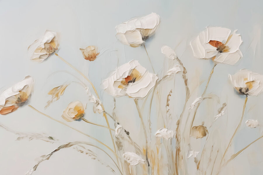 Schilderij van bloemen op een muur