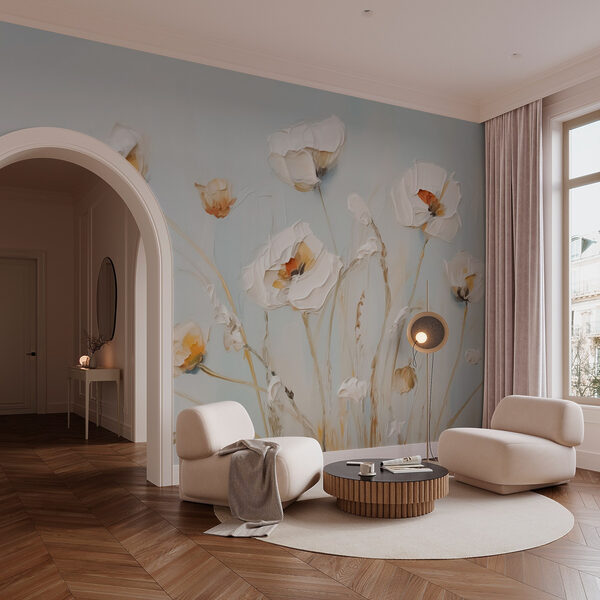 Schilderij van bloemen op een muur Schilderij van bloemen op een muur