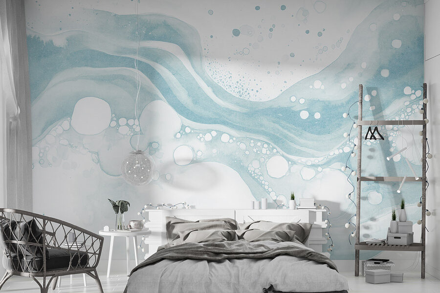 Wit en blauw aquarelverfschilderij