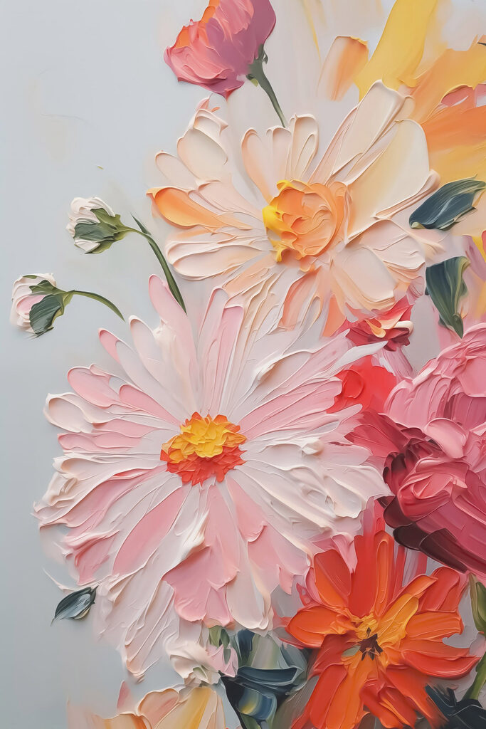 Painting of flowers on a white surface
