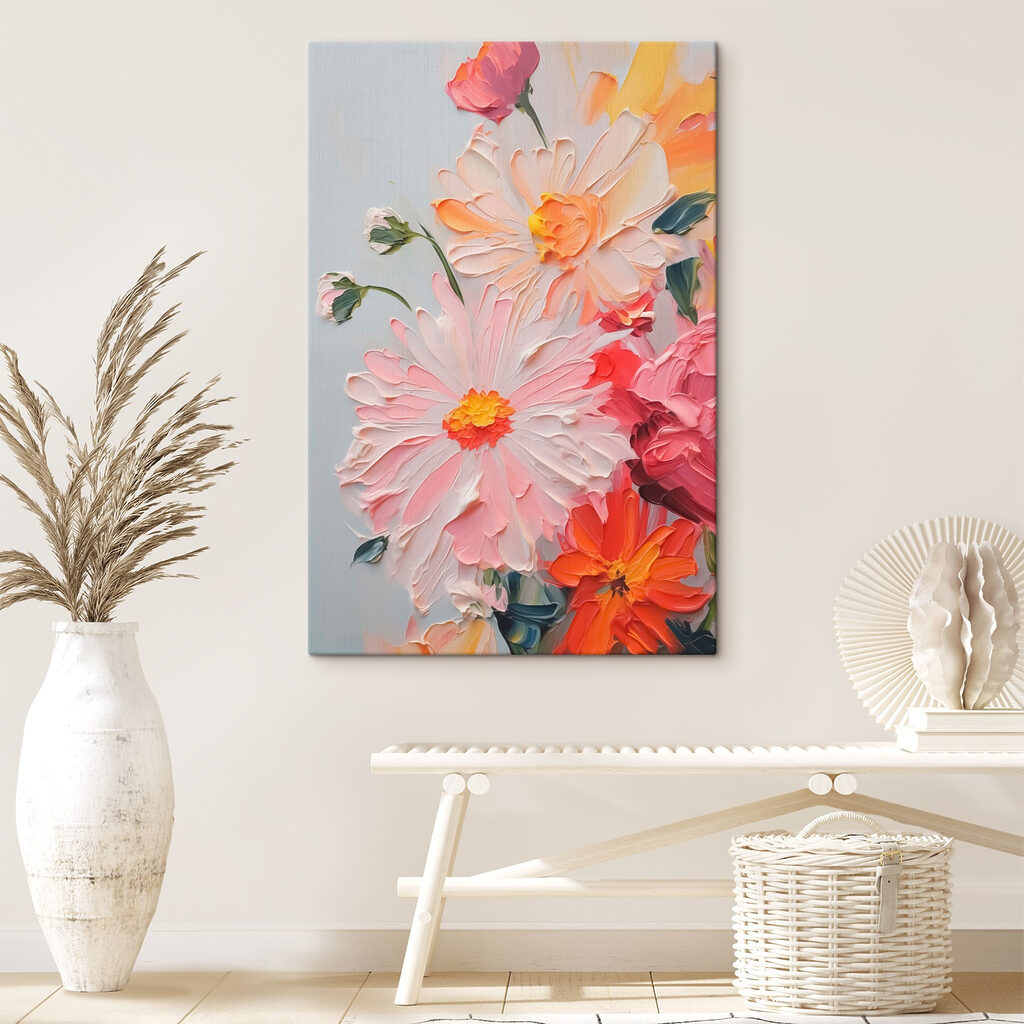 Painting of flowers on a white surface