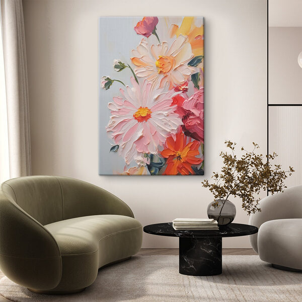 Schilderij van bloemen op een wit oppervlak Schilderij van bloemen op een wit oppervlak