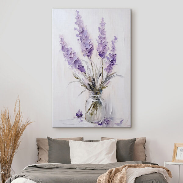 Schilderij van paarse bloemen in een glazen vaas Schilderij van paarse bloemen in een glazen vaas