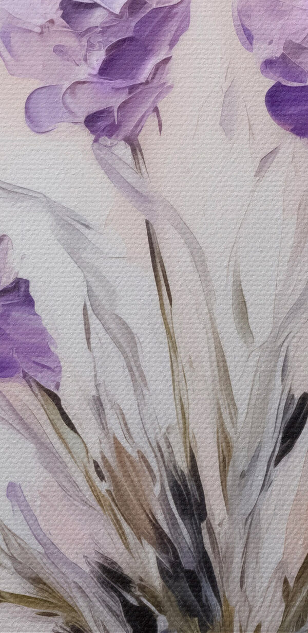 Schilderij van paarse bloemen in een glazen vaas Schilderij van paarse bloemen in een glazen vaas