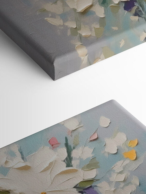 Schilderij van bloemen op een blauw oppervlak Schilderij van bloemen op een blauw oppervlak