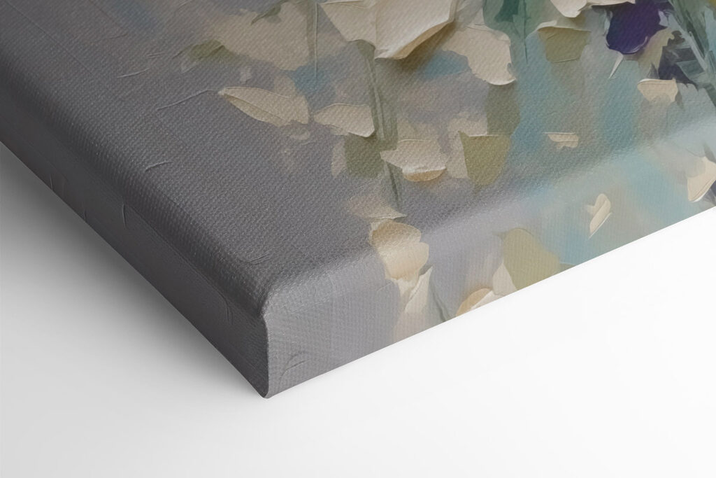 Painting of flowers on a blue surface