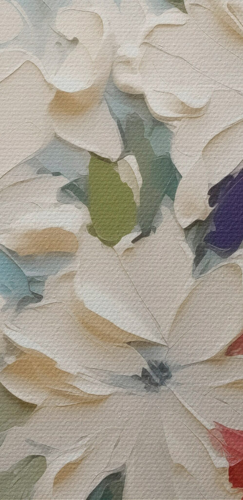 Painting of flowers on a blue surface