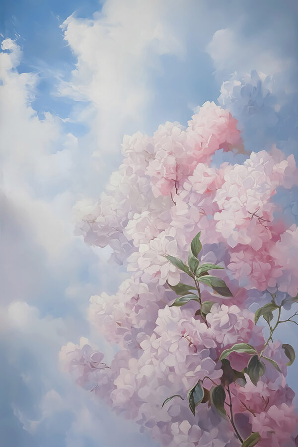 Schilderij van een boom met roze bloemen Schilderij van een boom met roze bloemen