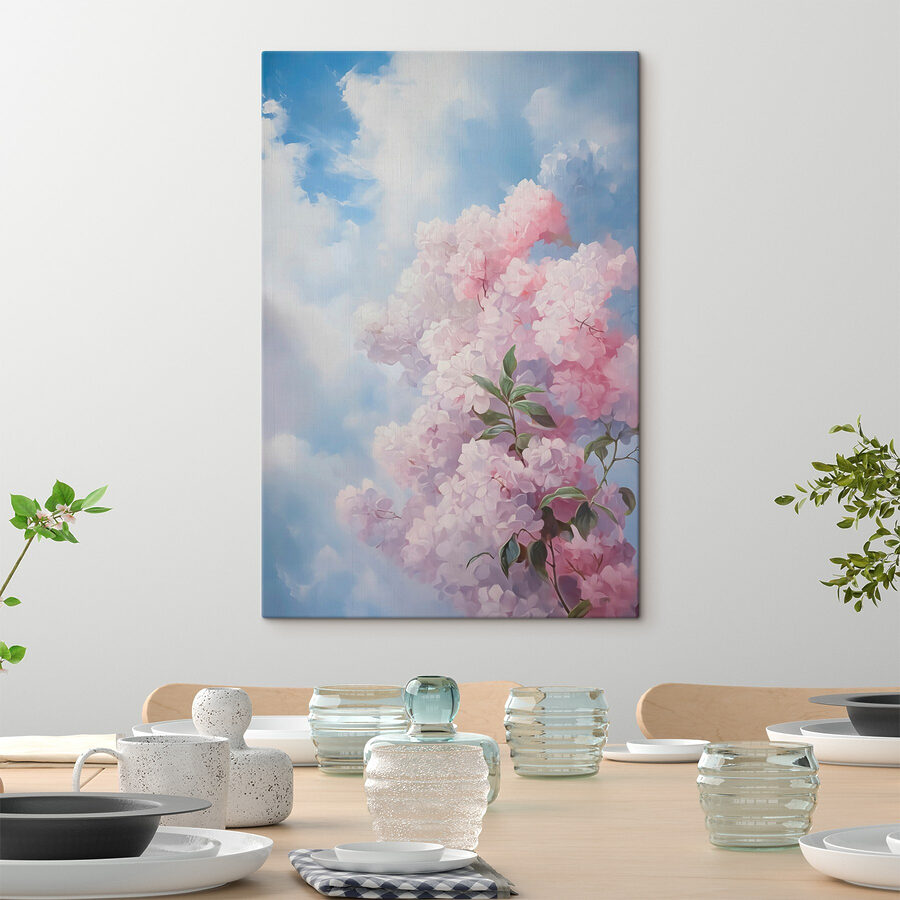 Schilderij van een boom met roze bloemen