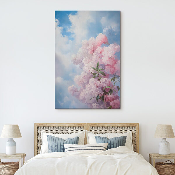 Schilderij van een boom met roze bloemen Schilderij van een boom met roze bloemen