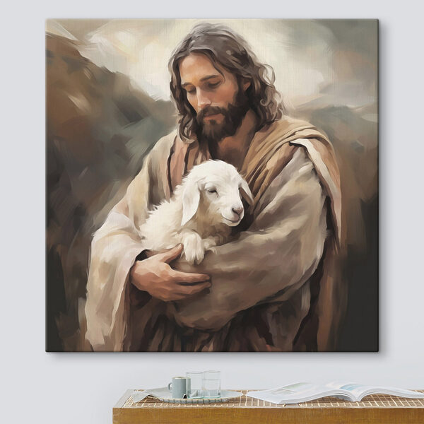 Schilderij van een man met een lam Schilderij van een man met een lam
