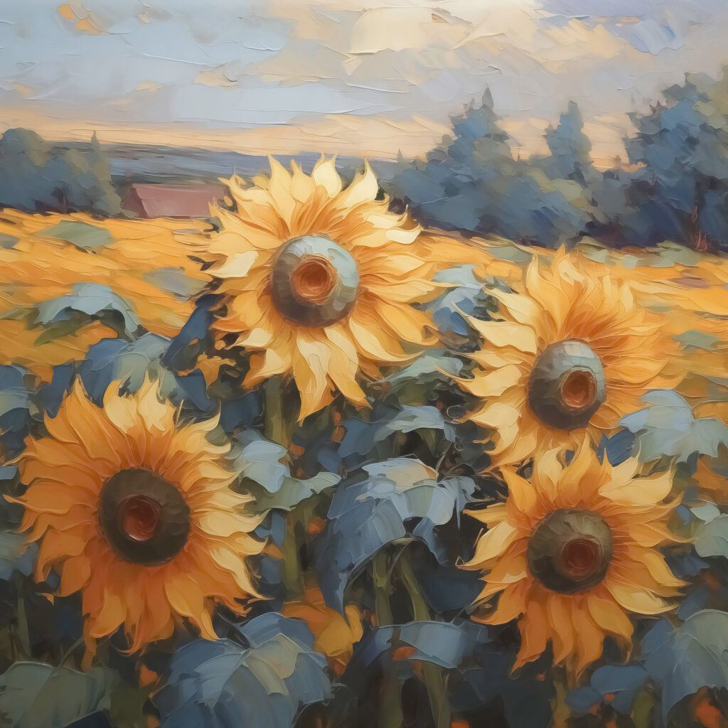 Painting of sunflowers in a field Painting of sunflowers in a field