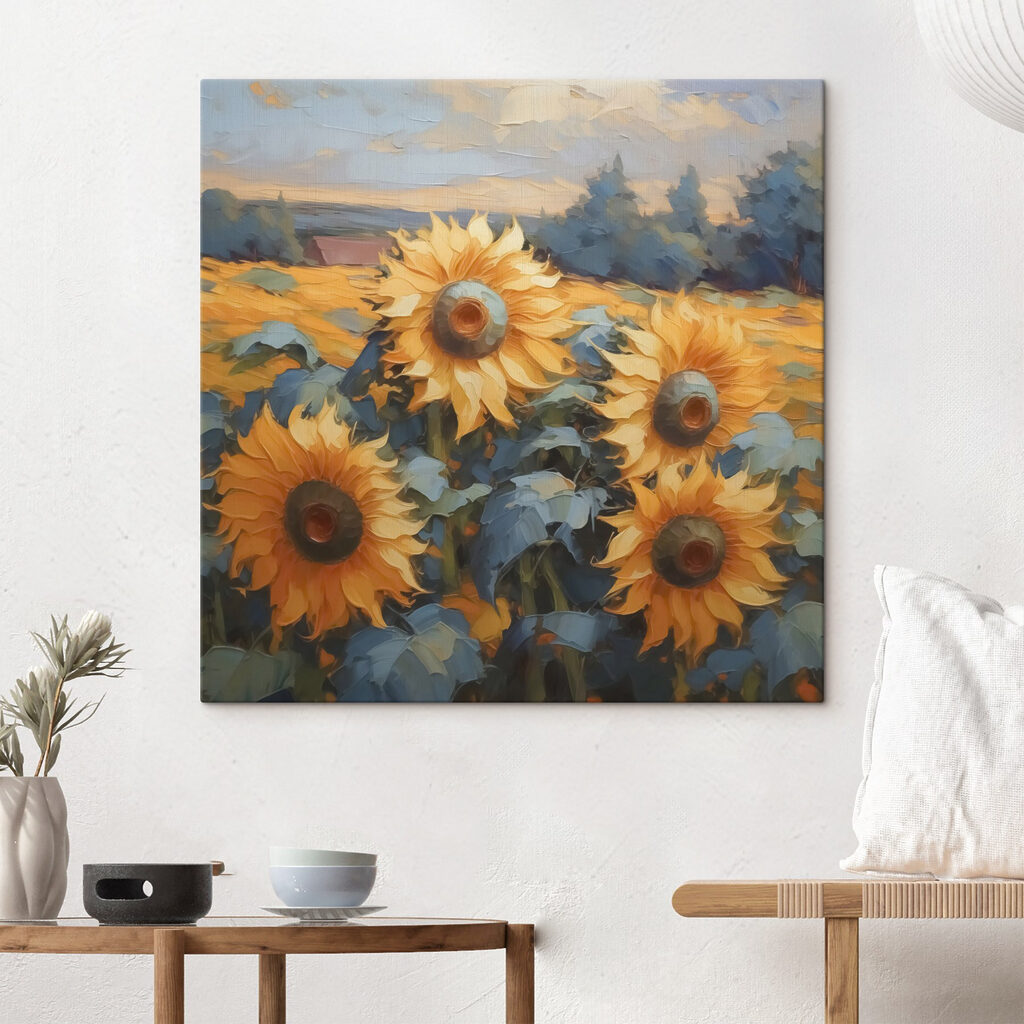 Painting of sunflowers in a field Painting of sunflowers in a field