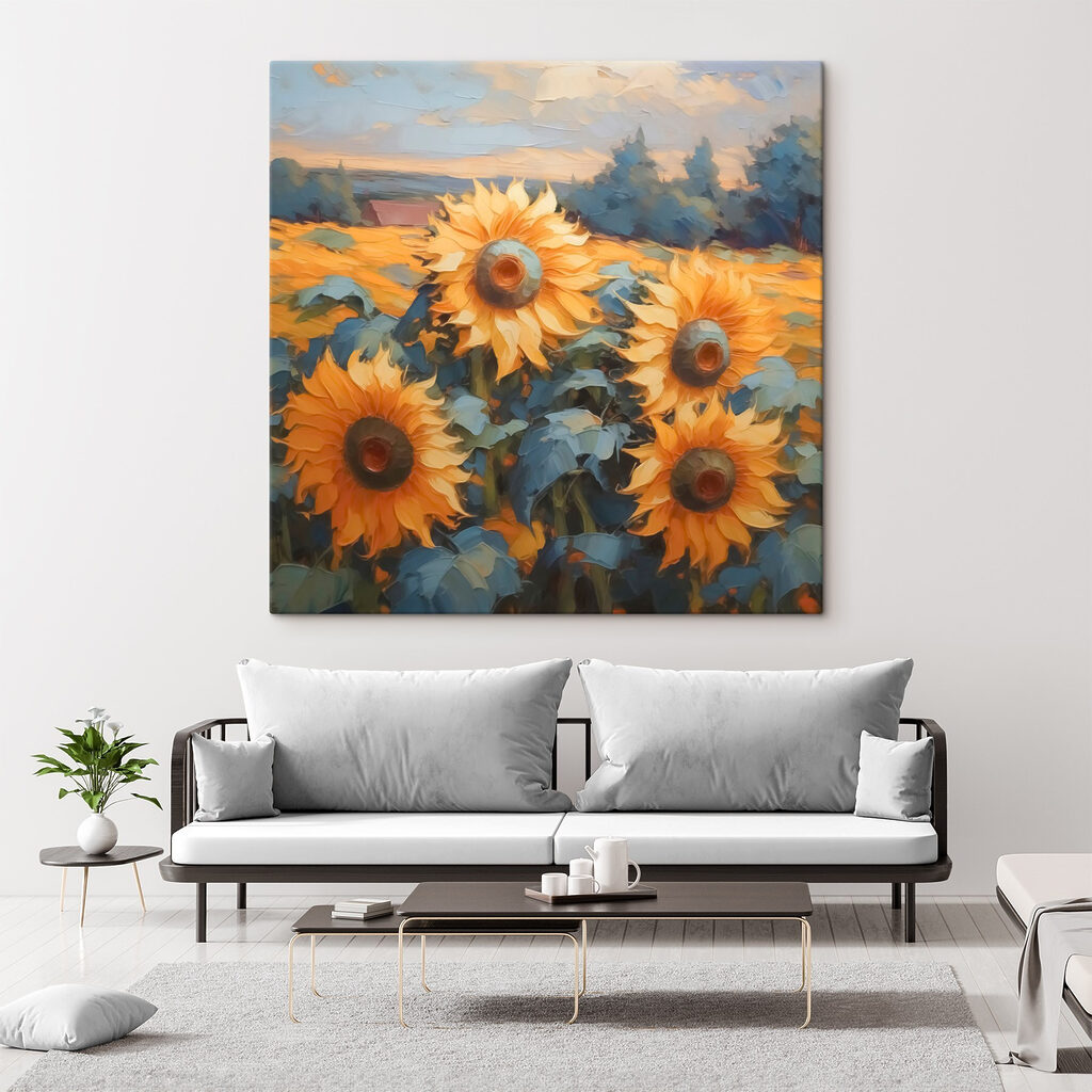 Painting of sunflowers in a field Painting of sunflowers in a field