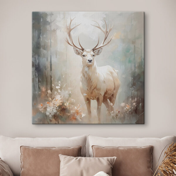 Schilderij van een hert met gewei Schilderij van een hert met gewei