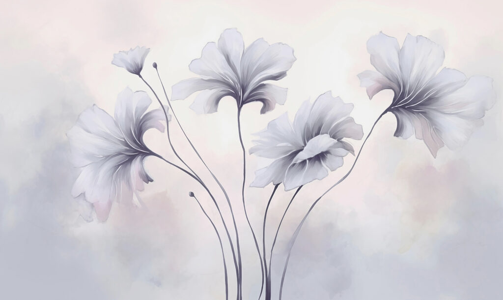 Schilderij van bloemen op een witte achtergrond Schilderij van bloemen op een witte achtergrond
