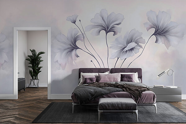 Schilderij van bloemen op een witte achtergrond Schilderij van bloemen op een witte achtergrond