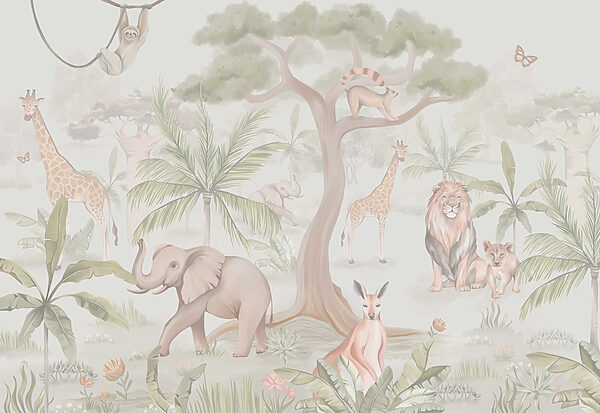 Behang met dieren en bomen Behang met dieren en bomen