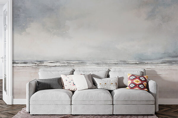 Strand met golven en wolken Strand met golven en wolken