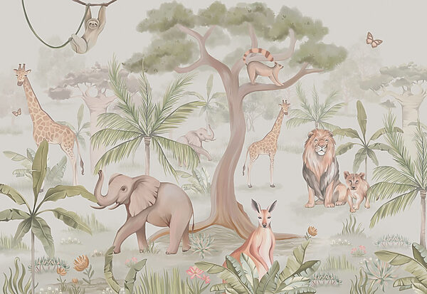 Behang met dieren en bomen Behang met dieren en bomen