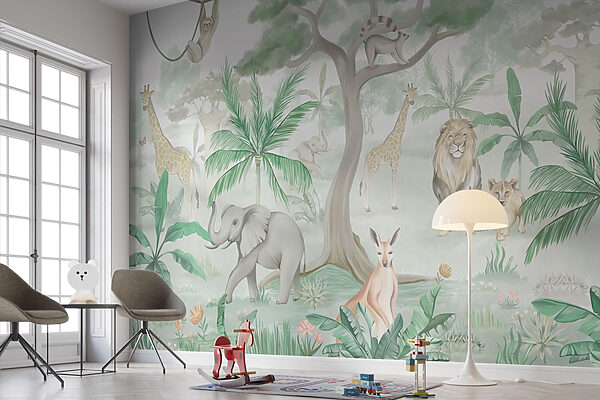 Behang met dieren en bomen Behang met dieren en bomen