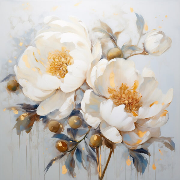 Schilderij van witte bloemen Schilderij van witte bloemen