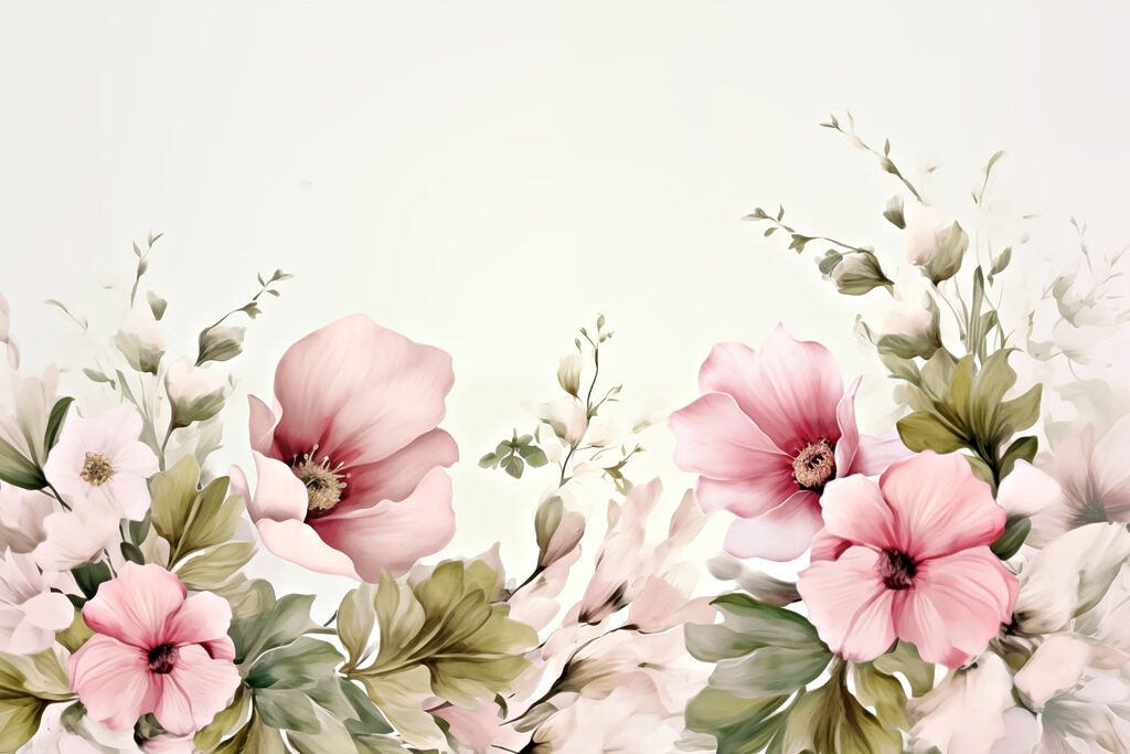 Schilderij van bloemen en bladeren Schilderij van bloemen en bladeren