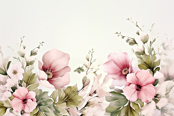 Schilderij van bloemen en bladeren Schilderij van bloemen en bladeren