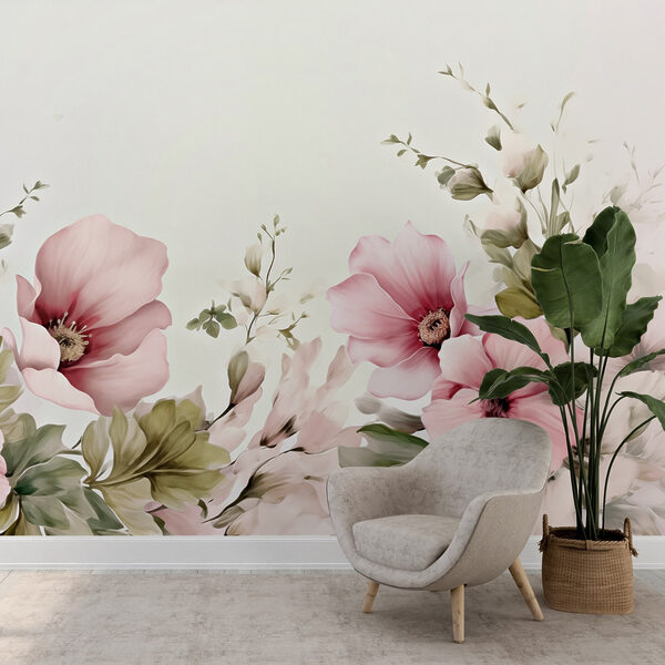 Schilderij van bloemen en bladeren Schilderij van bloemen en bladeren