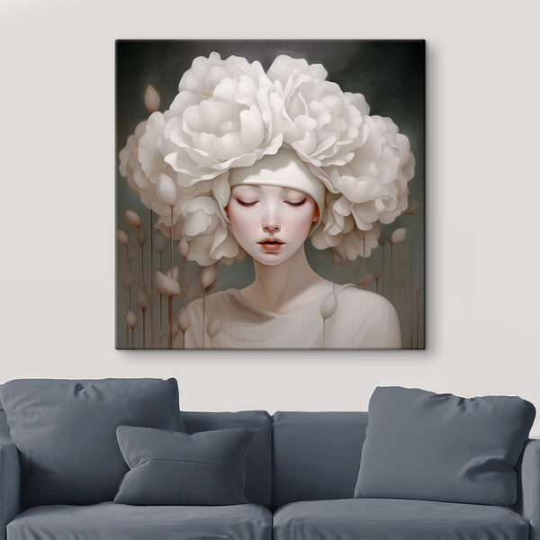 Vrouw met witte bloemen op haar hoofd Vrouw met witte bloemen op haar hoofd