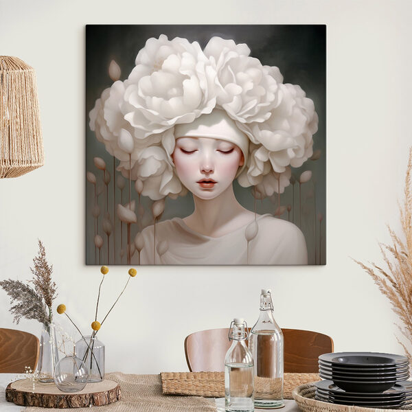 Vrouw met witte bloemen op haar hoofd Vrouw met witte bloemen op haar hoofd