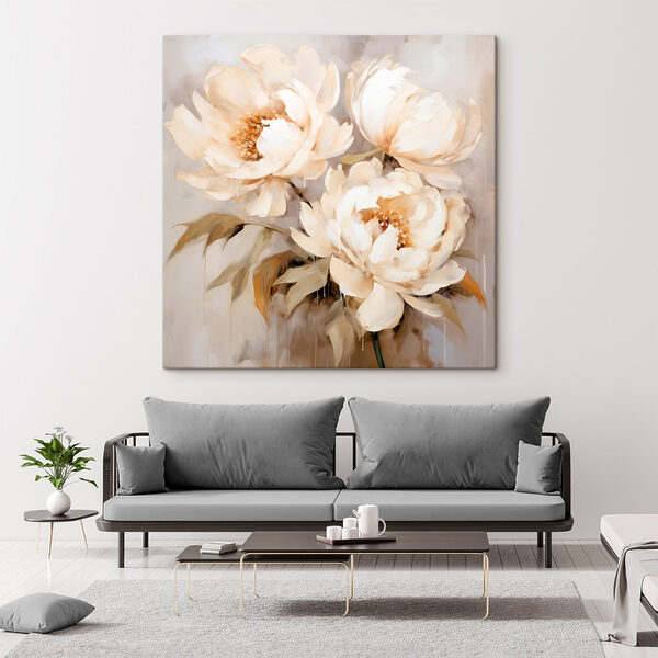 Schilderij van witte bloemen Schilderij van witte bloemen